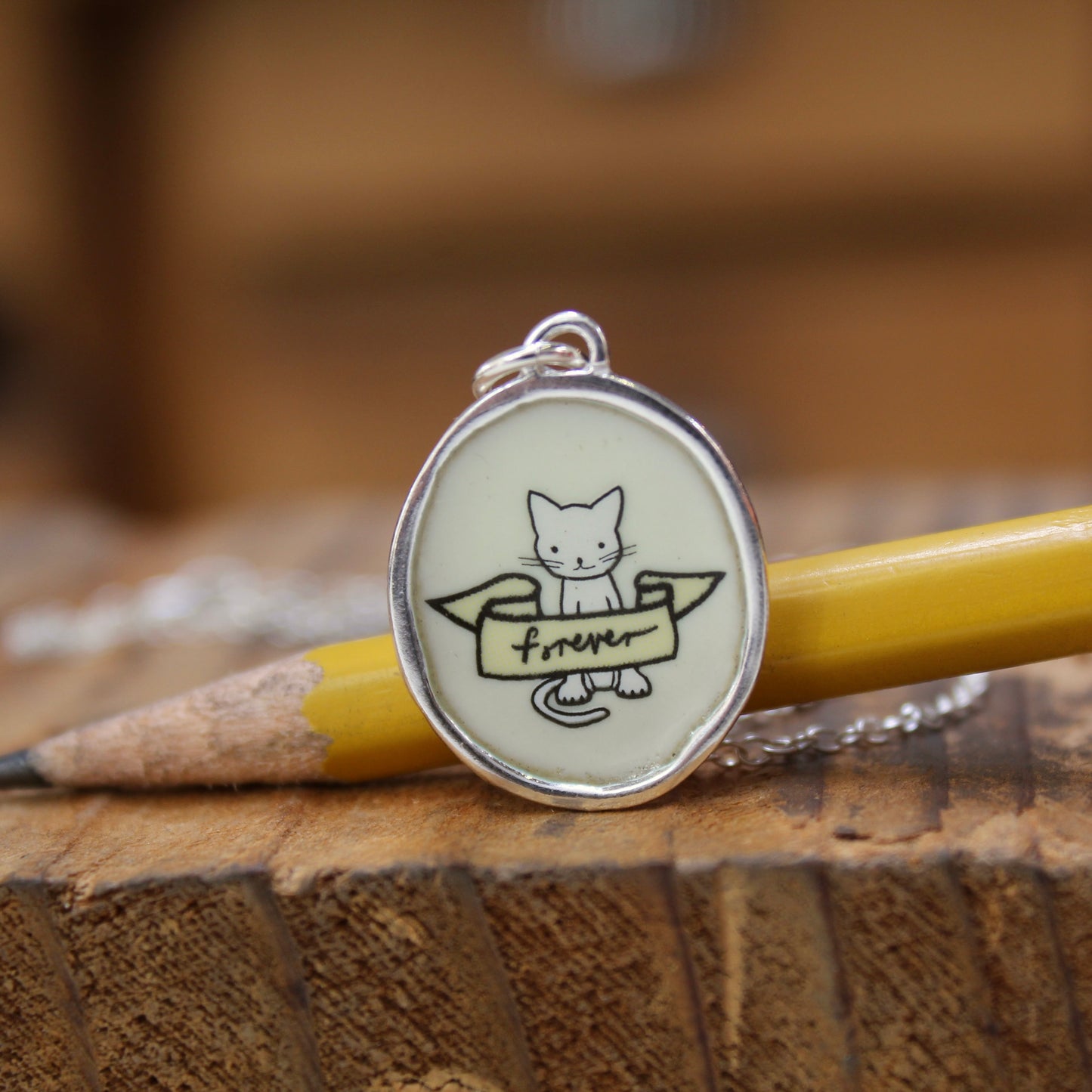 Cat Memorial Necklace - Sterling Silver and Enamel Pet Loss Jewelry