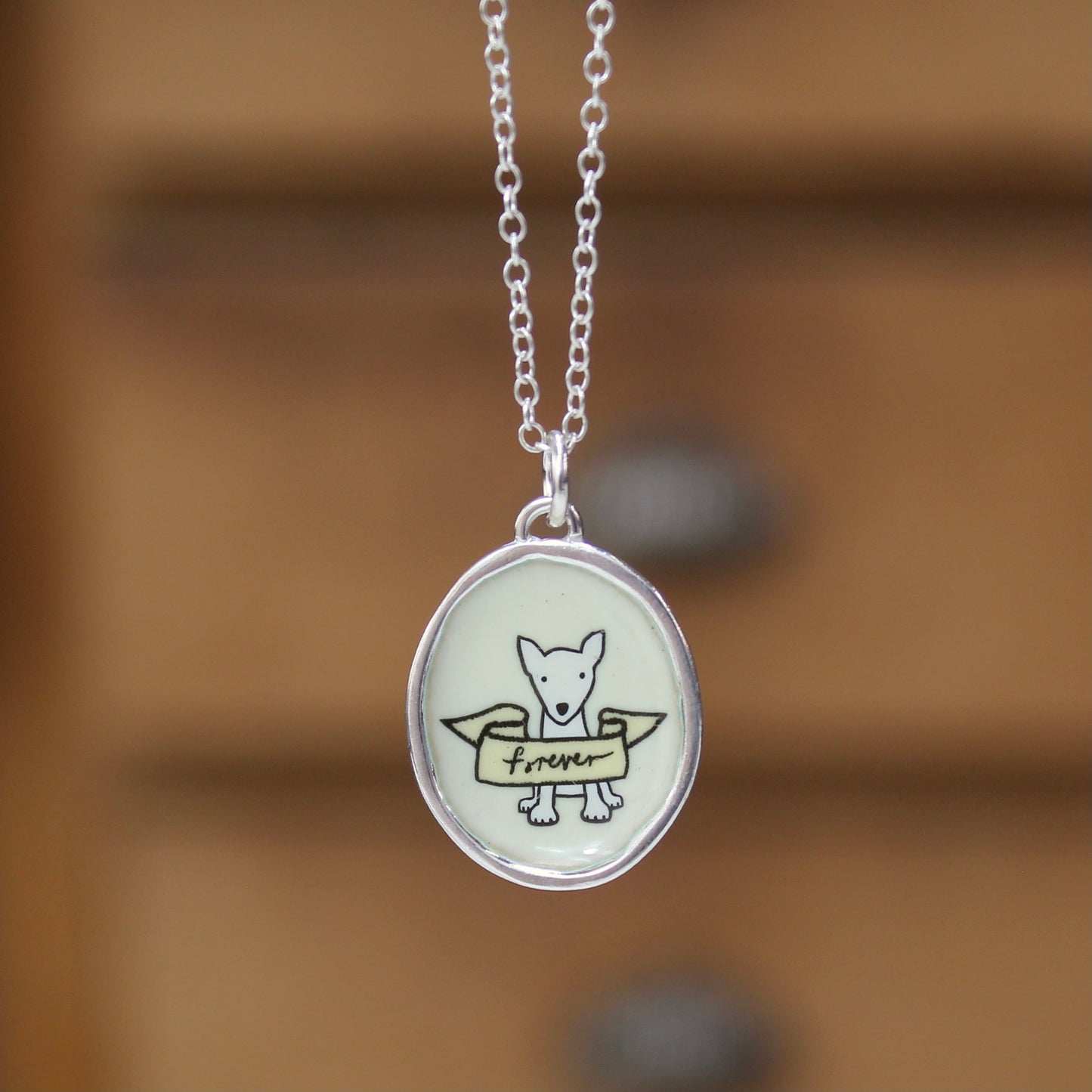 Dog Memorial Necklace - Sterling Silver and Enamel Pet Loss Jewelry