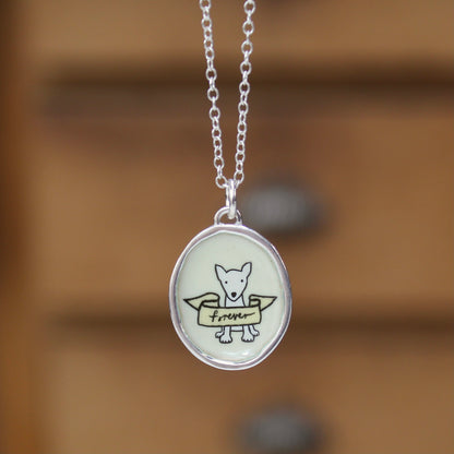 Dog Memorial Necklace - Sterling Silver and Enamel Pet Loss Jewelry