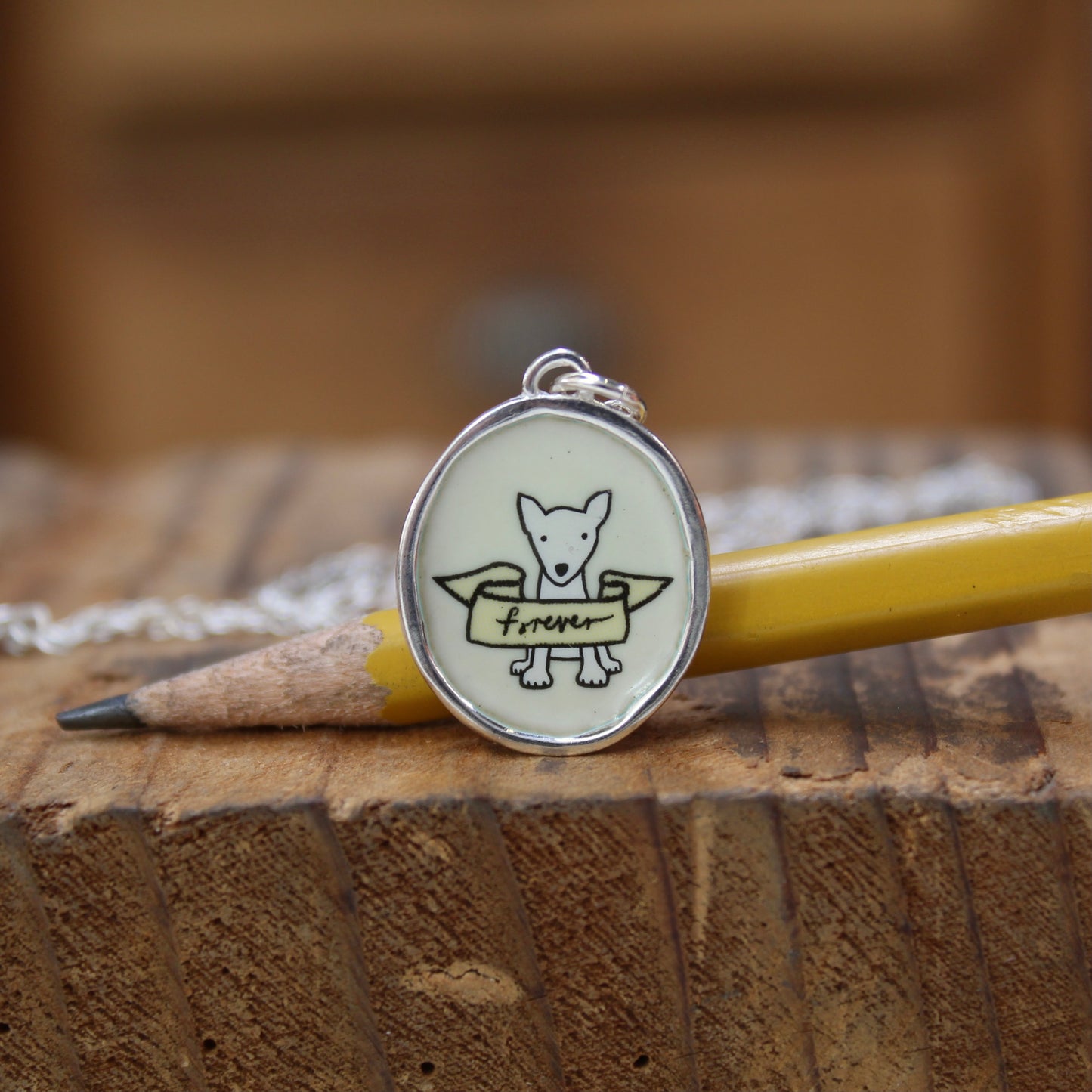 Dog Memorial Necklace - Sterling Silver and Enamel Pet Loss Jewelry