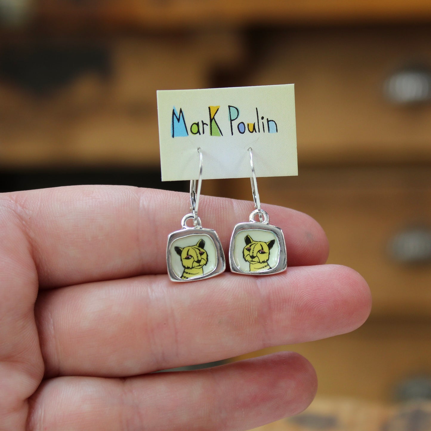 Teeny Tiny Tiger Earrings - Sterling Silver and Enamel