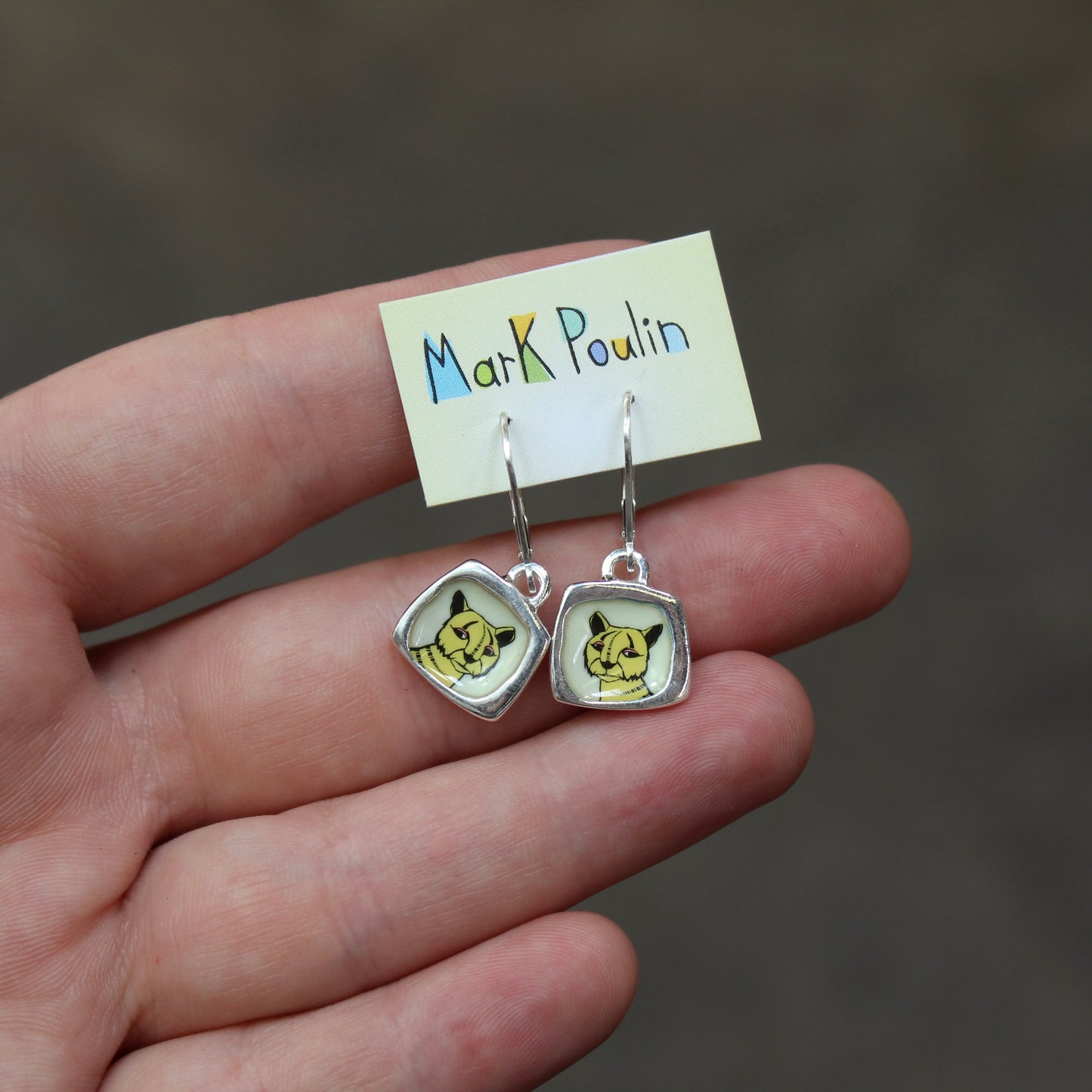 Teeny Tiny Tiger Earrings - Sterling Silver and Enamel
