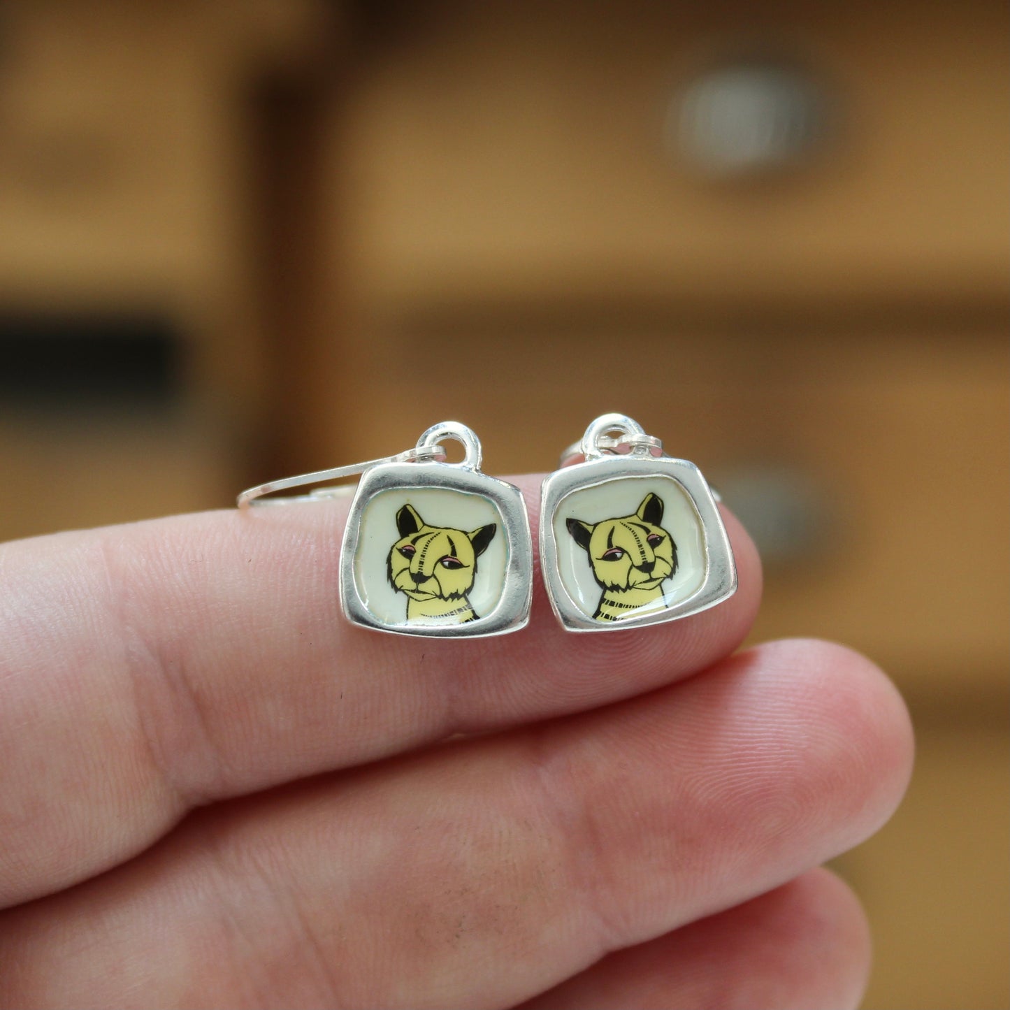 Teeny Tiny Tiger Earrings - Sterling Silver and Enamel