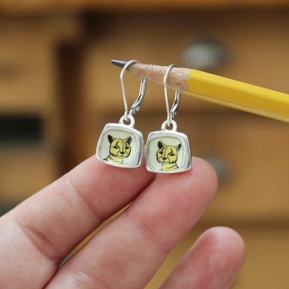 Teeny Tiny Tiger Earrings - Sterling Silver and Enamel