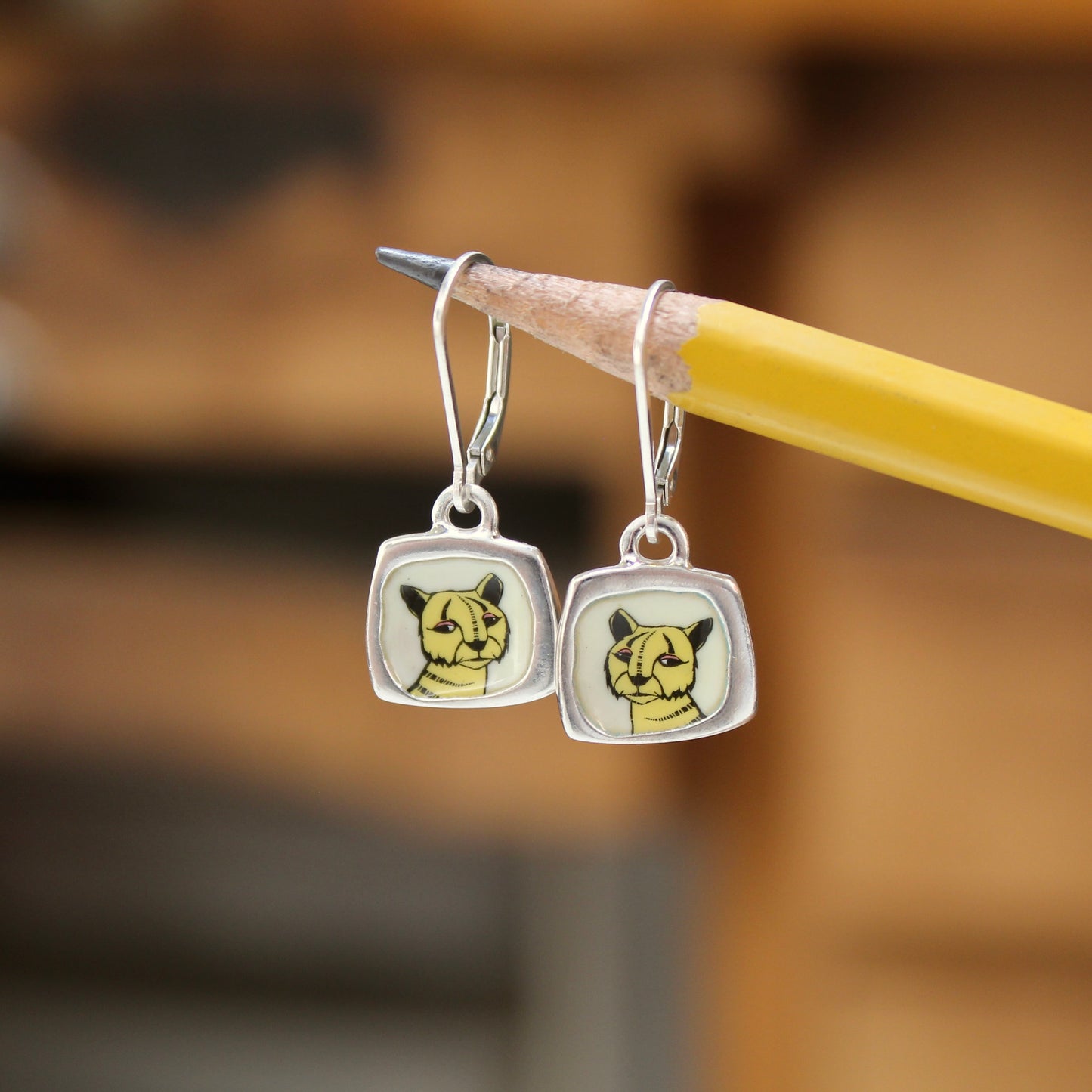 Teeny Tiny Tiger Earrings - Sterling Silver and Enamel