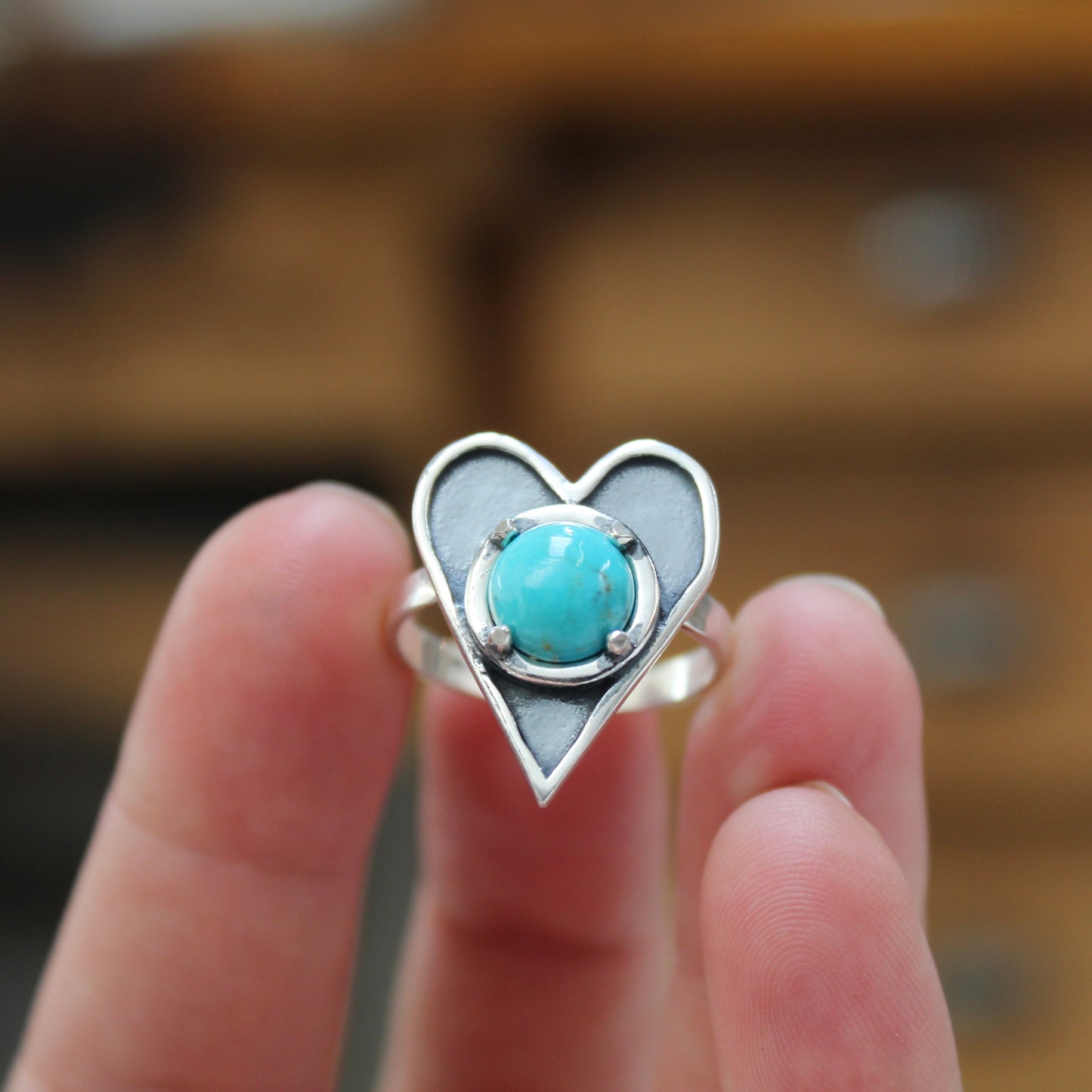 Large Prong Set Turquoise and Sterling Silver Heart Statement Ring
