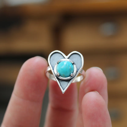 Large Prong Set Turquoise and Sterling Silver Heart Statement Ring