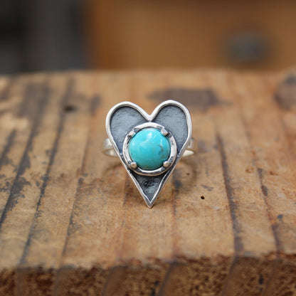 Large Prong Set Turquoise and Sterling Silver Heart Statement Ring