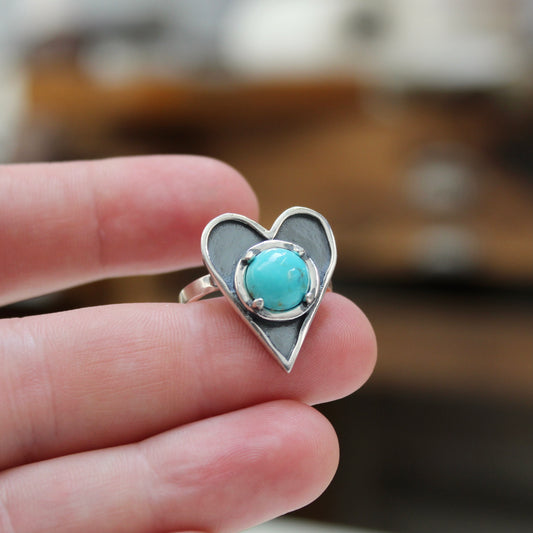Large Prong Set Turquoise and Sterling Silver Heart Statement Ring