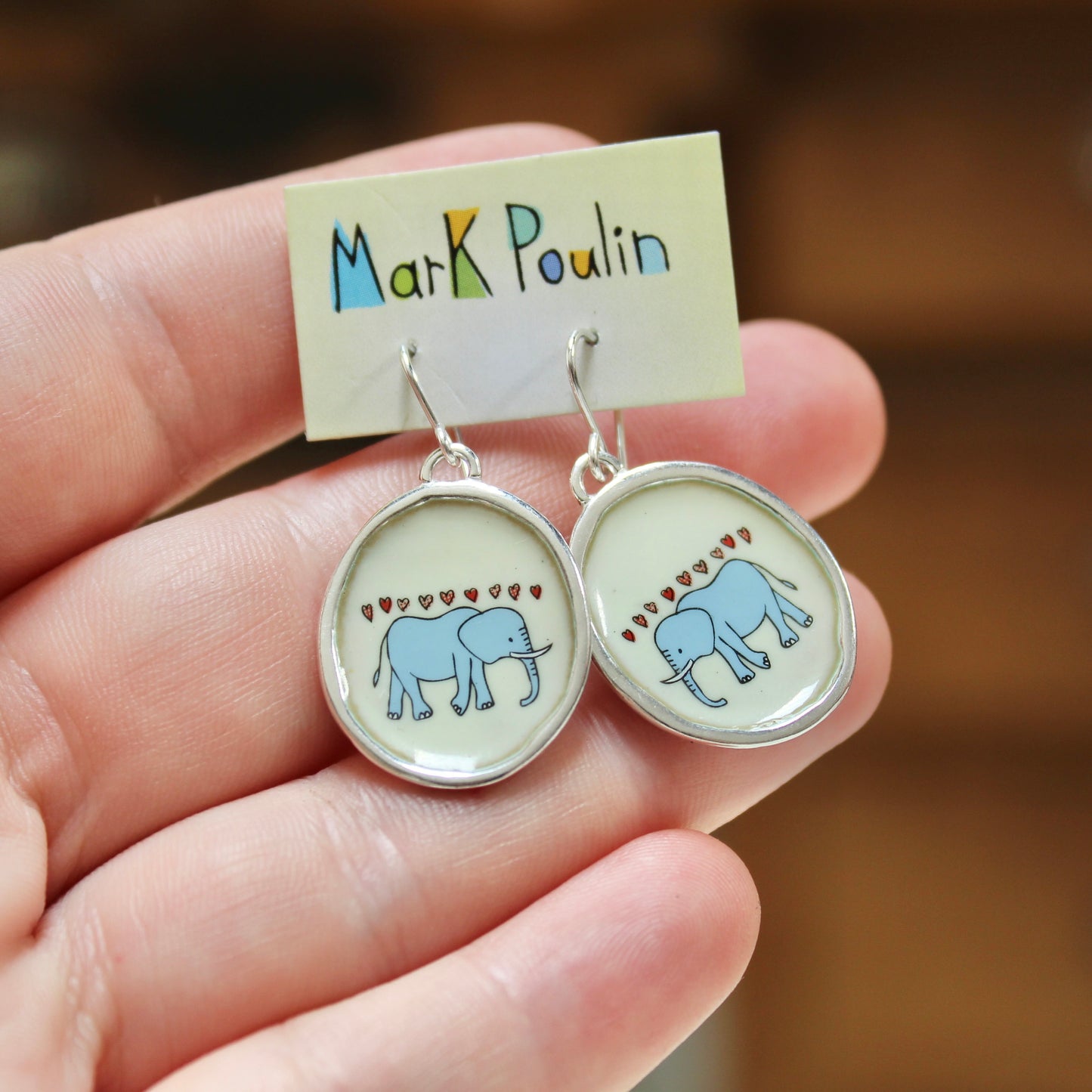 Sterling Silver and Enamel Elephant Love Earrings