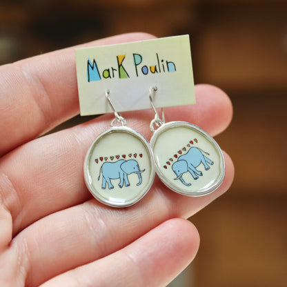 Sterling Silver and Enamel Elephant Love Earrings