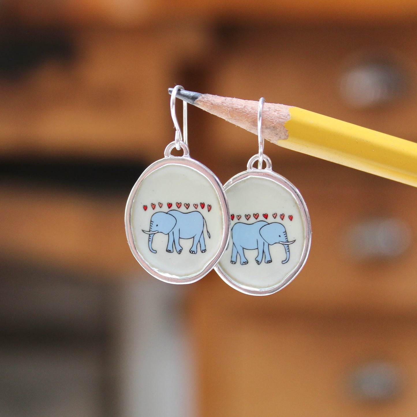 Sterling Silver and Enamel Elephant Love Earrings