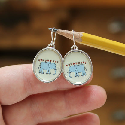 Sterling Silver and Enamel Elephant Love Earrings