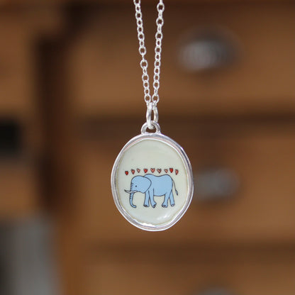 Sterling Silver and Enamel Elephant Love Pendant