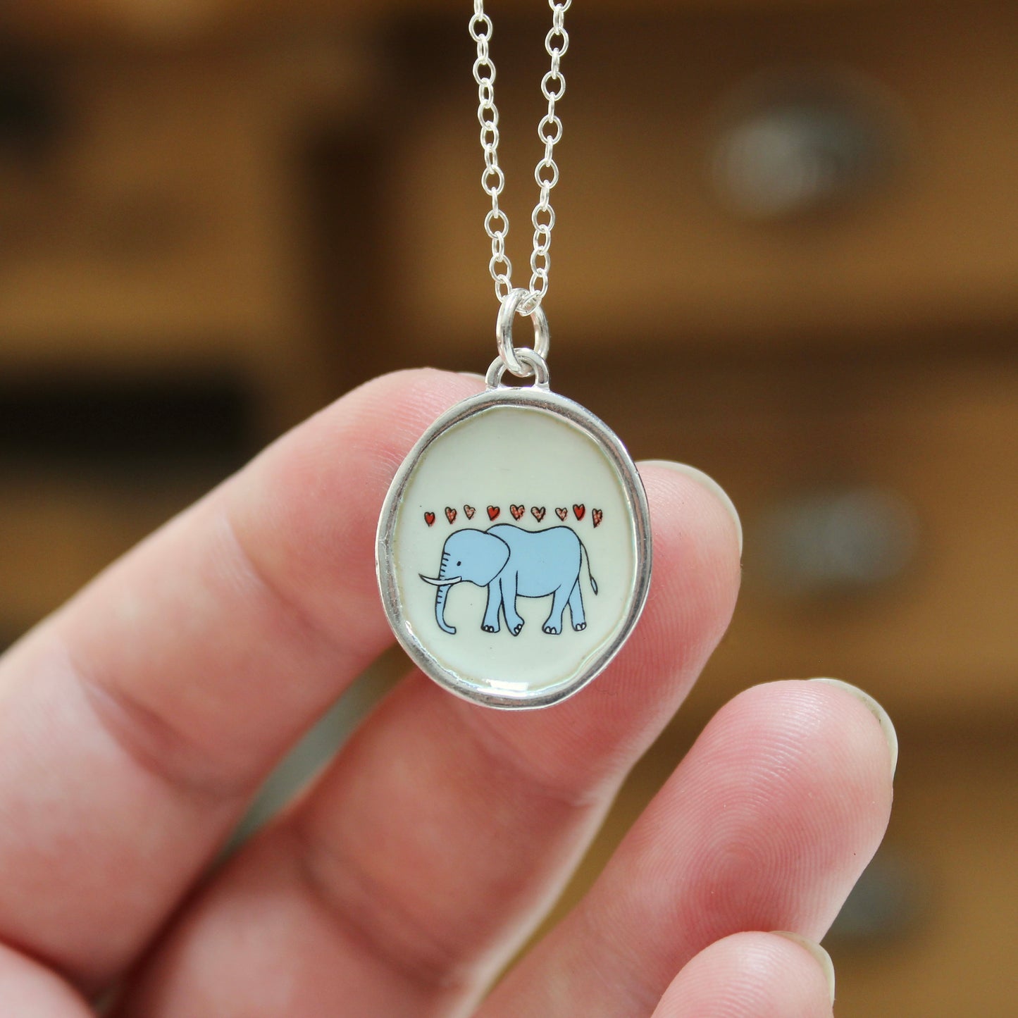 Sterling Silver and Enamel Elephant Love Pendant