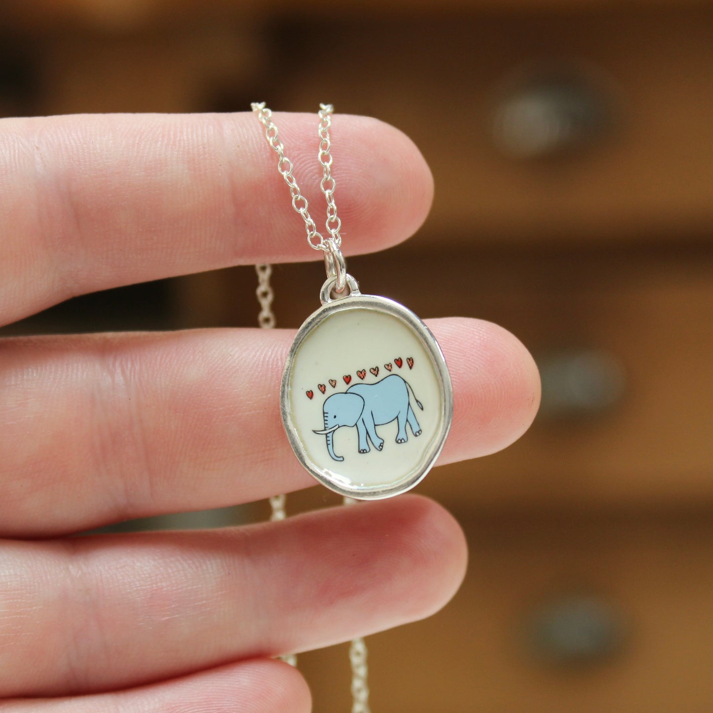 Sterling Silver and Enamel Elephant Love Pendant