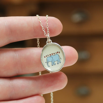 Sterling Silver and Enamel Elephant Love Pendant