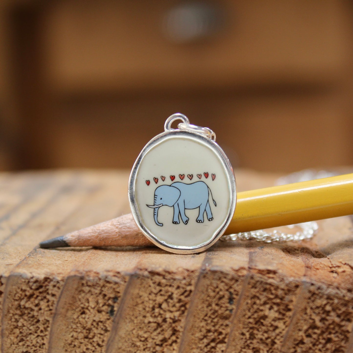 Sterling Silver and Enamel Elephant Love Pendant
