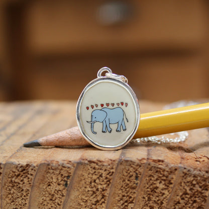 Sterling Silver and Enamel Elephant Love Pendant