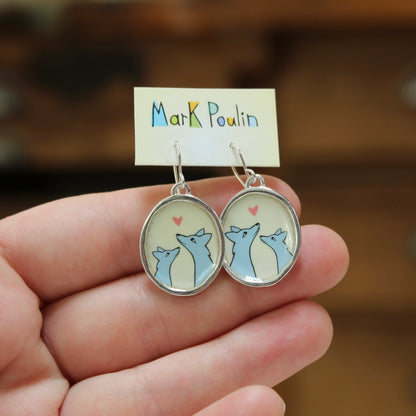 Coyote Family Sterling Silver and Enamel Earrings