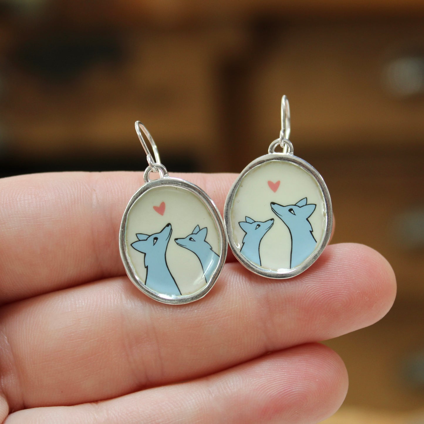 Coyote Family Sterling Silver and Enamel Earrings
