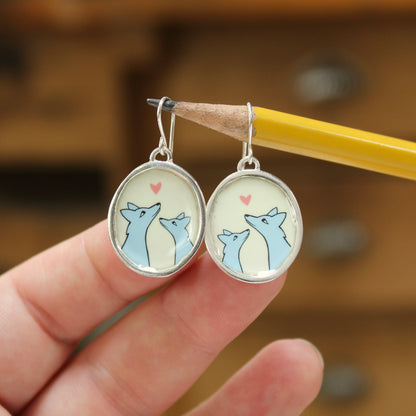 Coyote Family Sterling Silver and Enamel Earrings