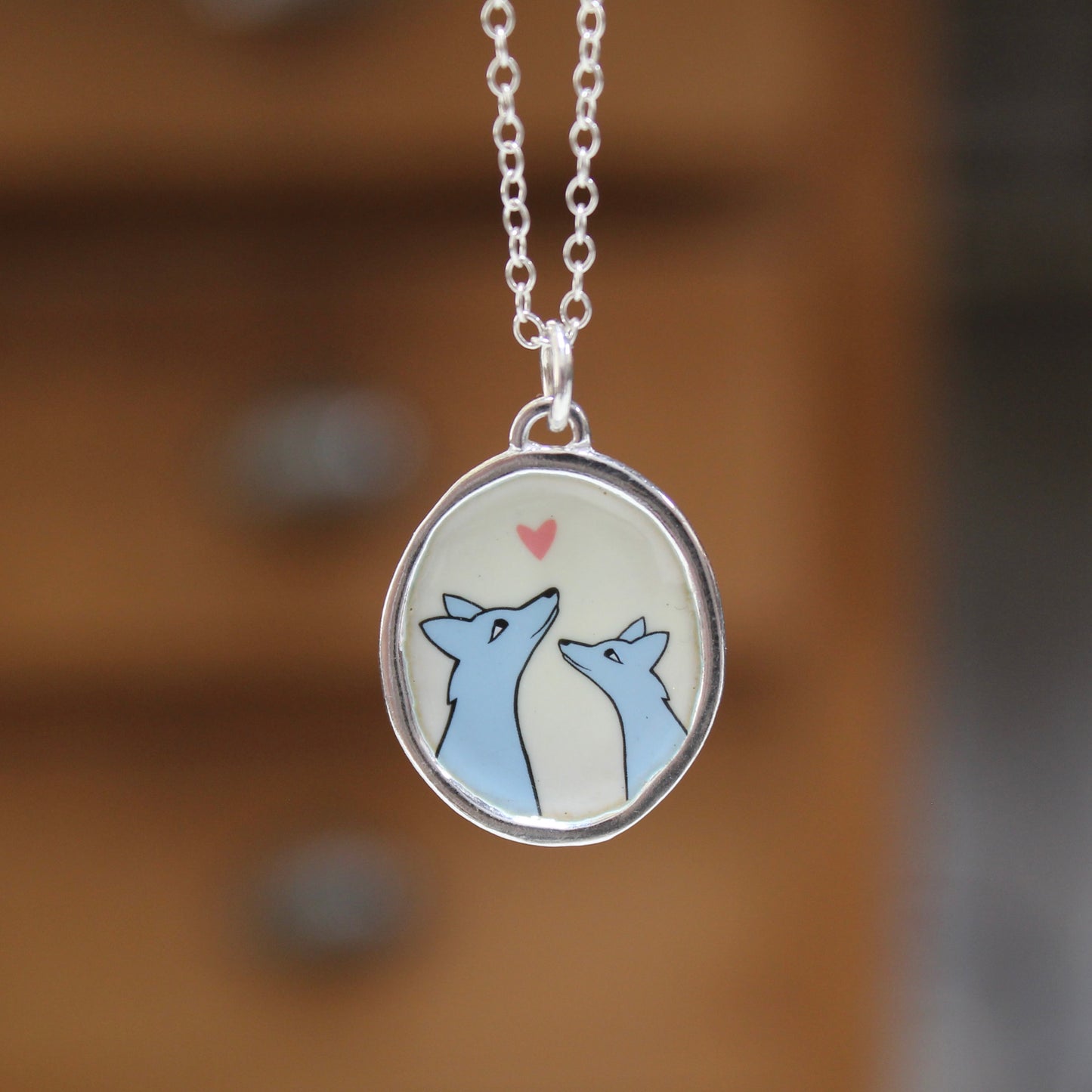 Coyote Family Necklace in Sterling Silver and Enamel