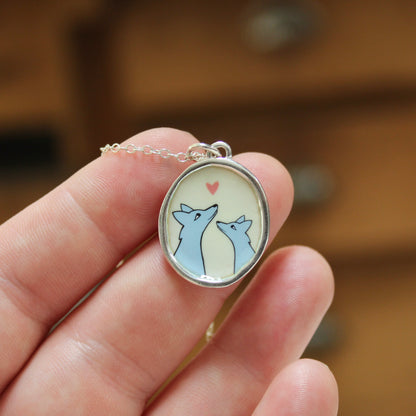 Coyote Family Necklace in Sterling Silver and Enamel