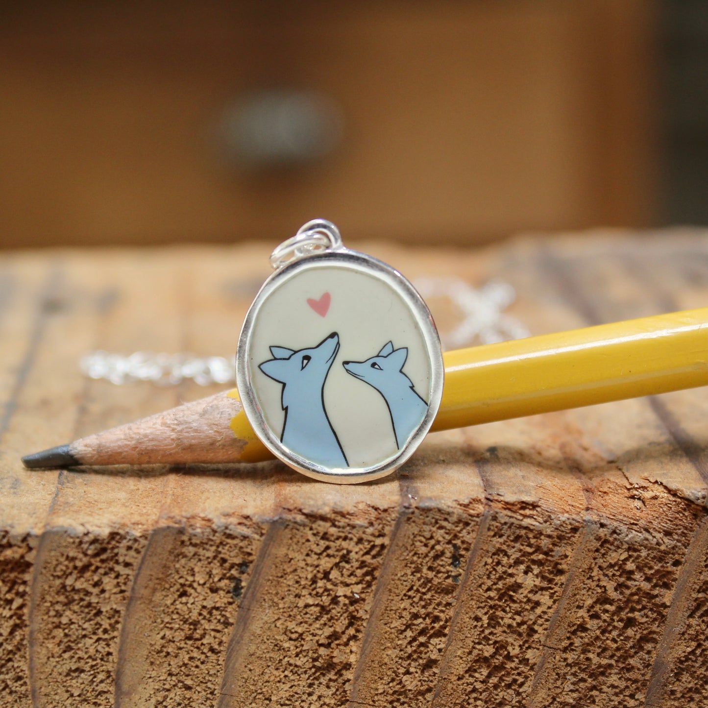 Coyote Family Necklace in Sterling Silver and Enamel