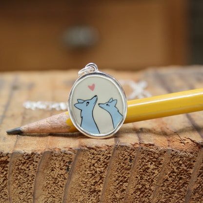 Coyote Family Necklace in Sterling Silver and Enamel