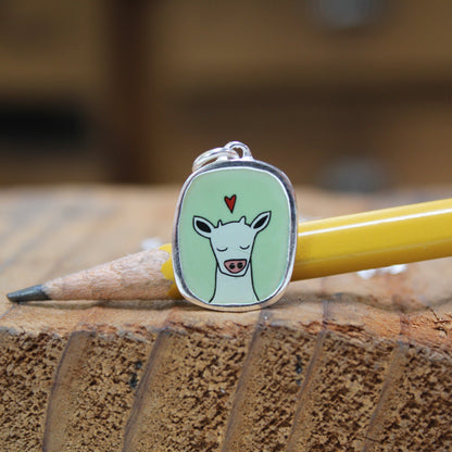 Sweet Cow on Green Sterling Silver and Enamel Pendant Necklace