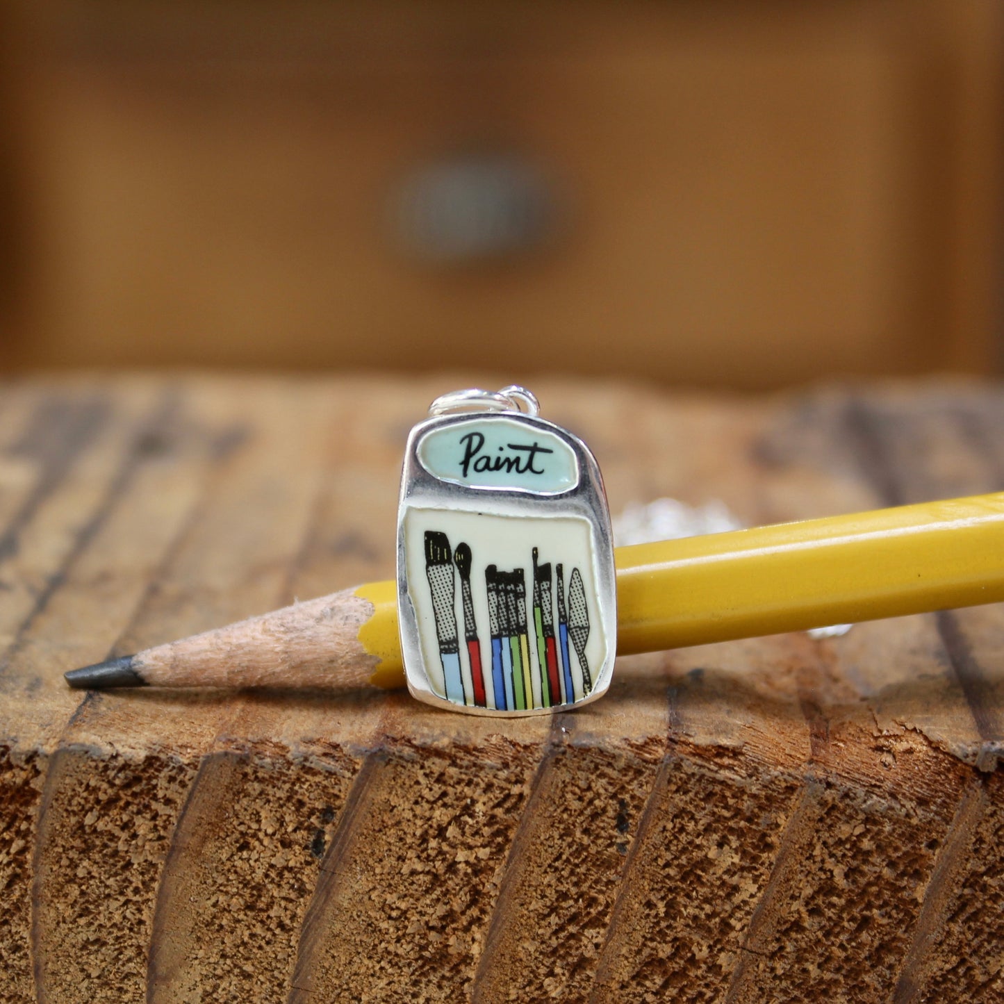 Paint Pendant - Sterling Silver and Enamel Paintbrushes Necklace for Painters and Artists