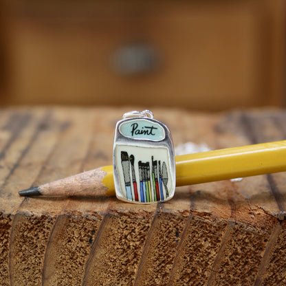 Paint Pendant - Sterling Silver and Enamel Paintbrushes Necklace for Painters and Artists