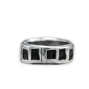 Men's Sterling Silver and Vitreous Enamel Band Ring - Black Band Ring for Men and Women