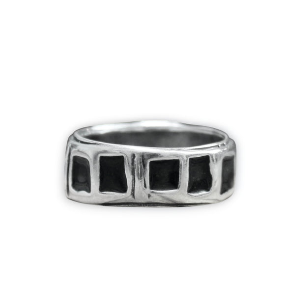 Men's Sterling Silver and Vitreous Enamel Band Ring - Black Band Ring for Men and Women