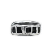 Men's Sterling Silver and Vitreous Enamel Band Ring - Black Band Ring for Men and Women