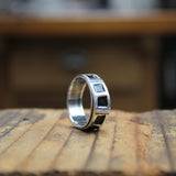 Men's Sterling Silver and Vitreous Enamel Band Ring - Black Band Ring for Men and Women