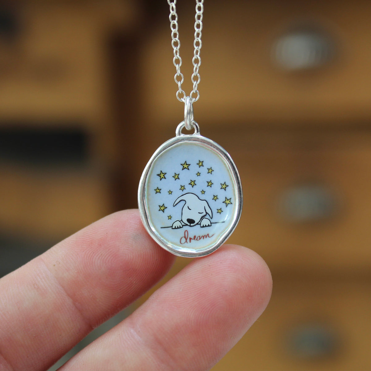 Dream Dog Pendant Necklace in Sterling Silver and Enamel