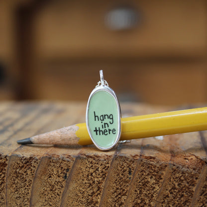 Small Reversible Hang in There Pendant - Sterling Silver and Enamel Cat Necklace for Motivation Through Tough Times