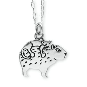 Sterling Silver Cat Riding a Capybara Charm Necklace - Capybara Jewelry