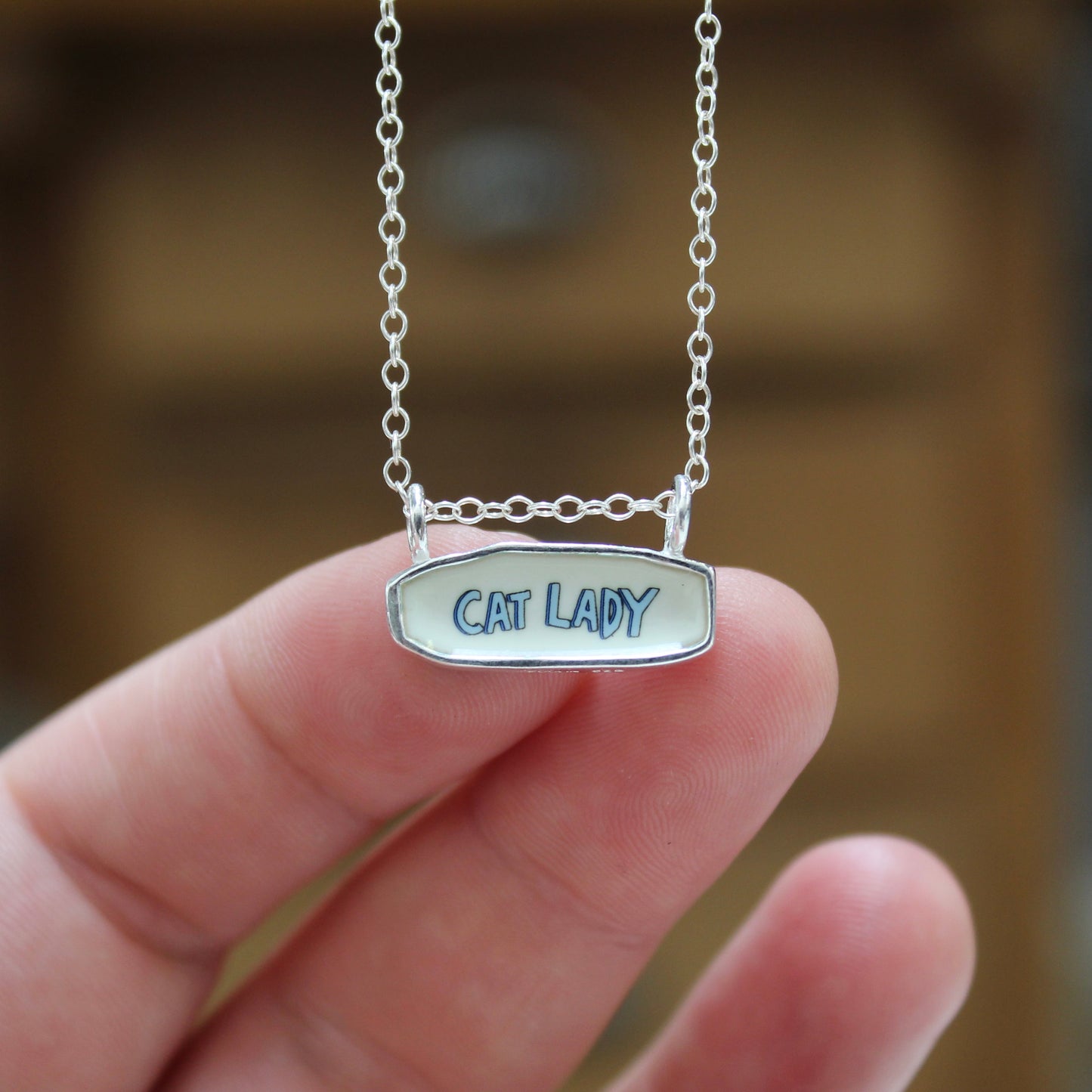 Reversible Cat Lady Necklace - Sterling Silver and Enamel Necklace on Adjustable Chain