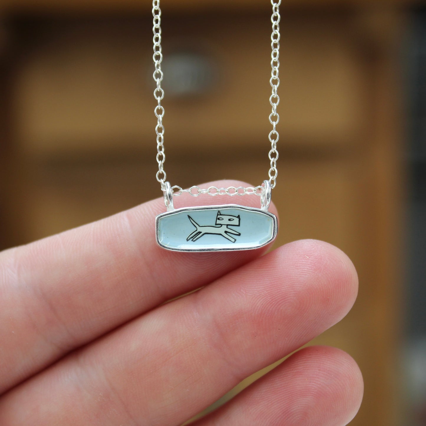Reversible Cat Lady Necklace - Sterling Silver and Enamel Necklace on Adjustable Chain