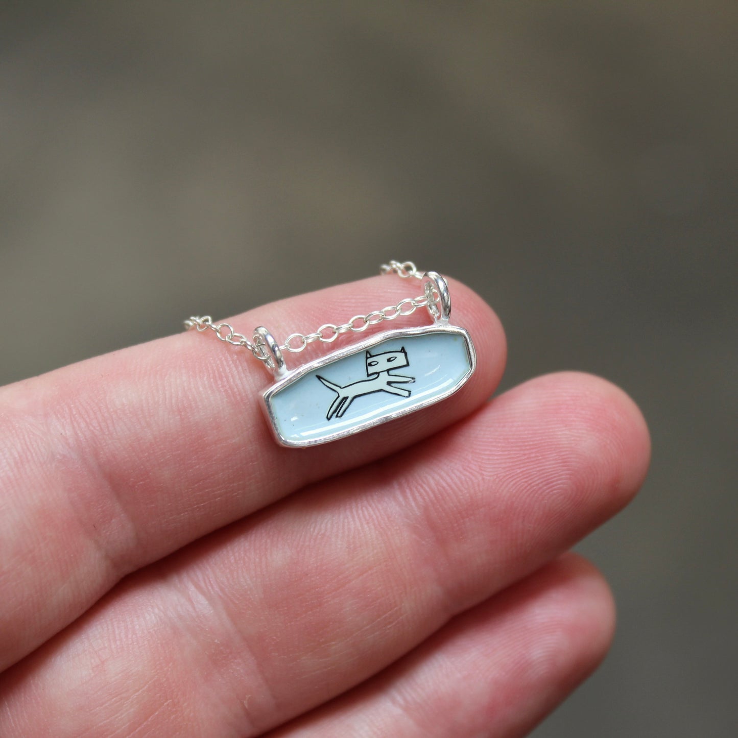 Reversible Cat Lady Necklace - Sterling Silver and Enamel Necklace on Adjustable Chain