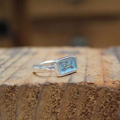 Jumping Dog Stacker Ring in Blue Enamel and Sterling Silver
