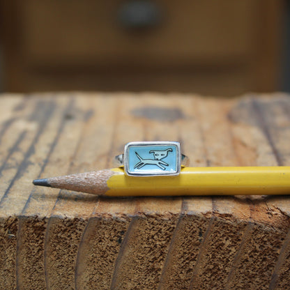 Jumping Dog Stacker Ring in Blue Enamel and Sterling Silver