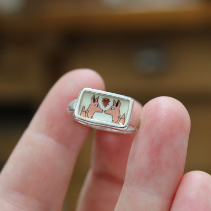 Spellbound Foxes Ring in Sterling Silver and Enamel