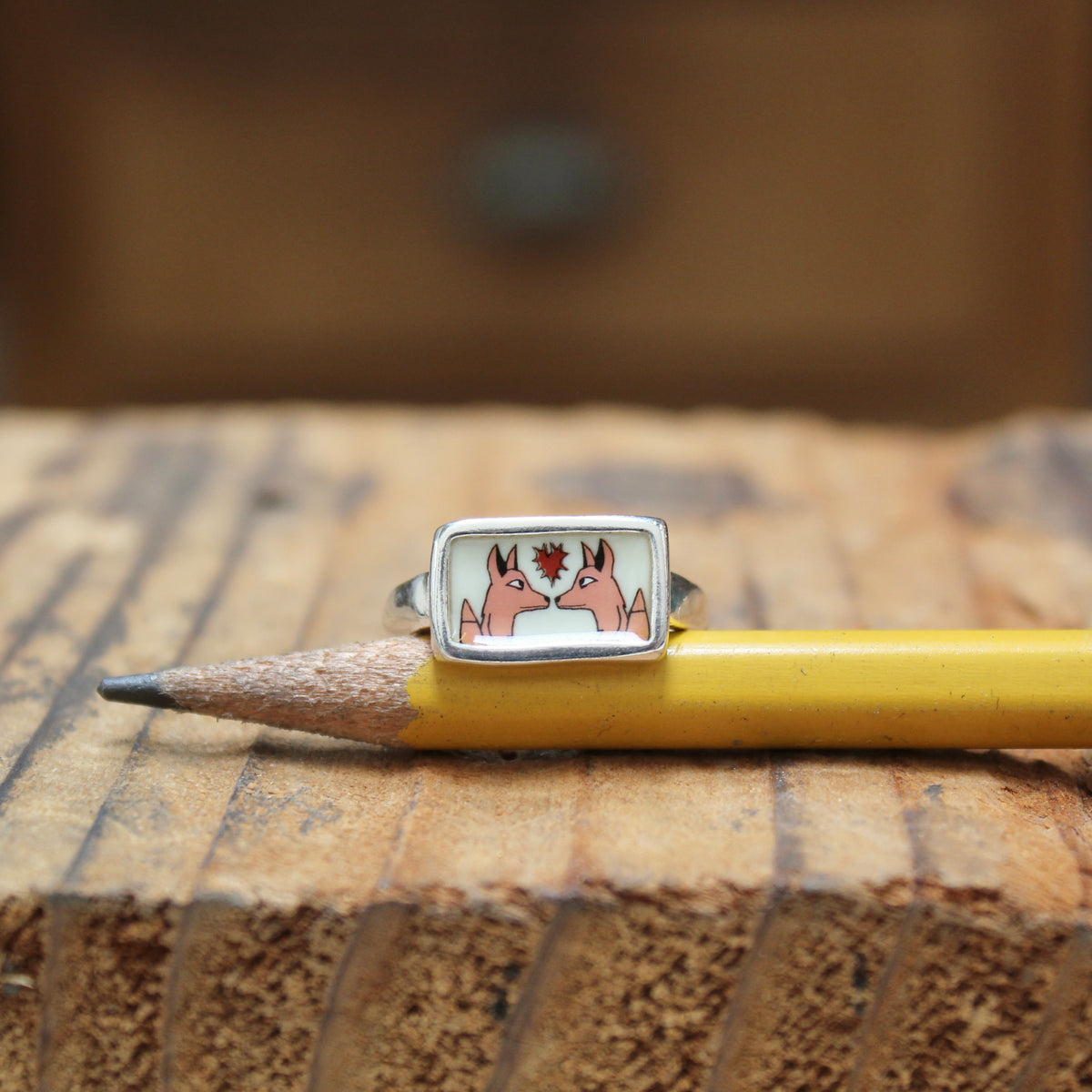 Spellbound Foxes Ring in Sterling Silver and Enamel