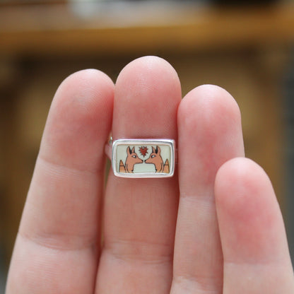 Spellbound Foxes Ring in Sterling Silver and Enamel