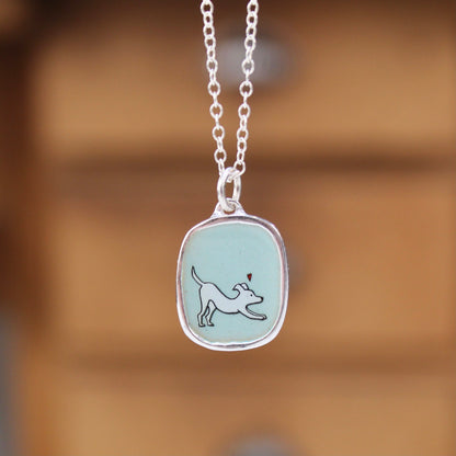 Playful Dog Necklace in Sterling Silver and Enamel