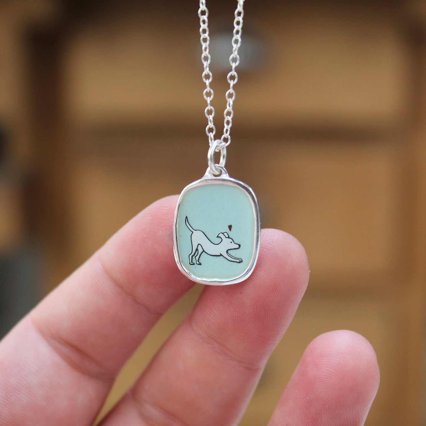 Playful Dog Necklace in Sterling Silver and Enamel